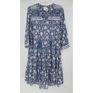 H&M‎ L.O.G.G. Women’s Blue Floral Prariecore Boho Peasant Dress Size 0